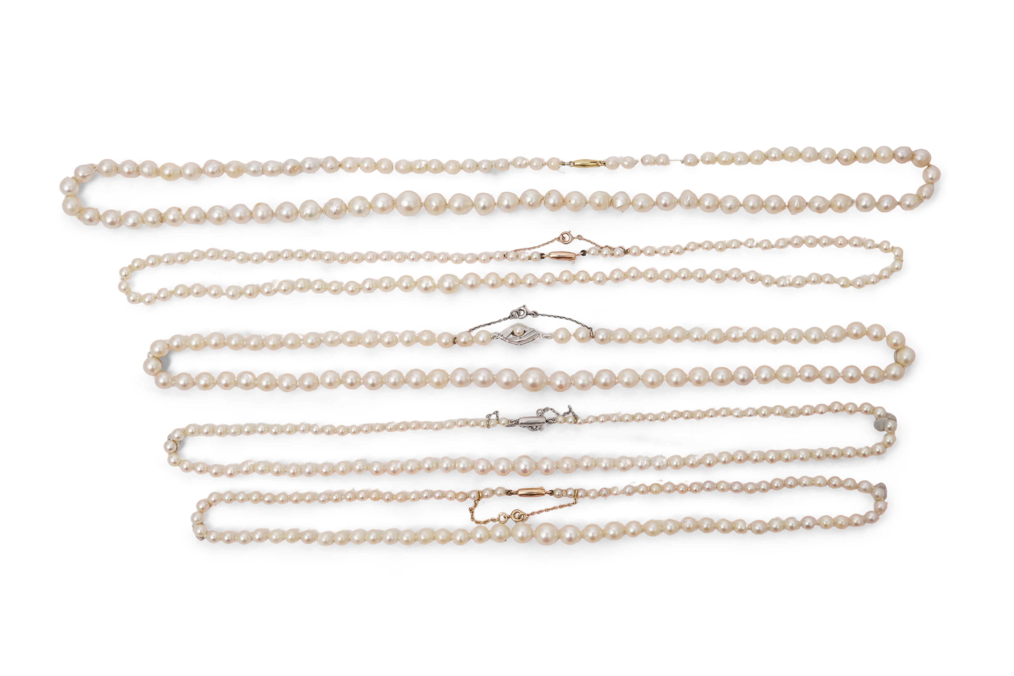 Five cultured pearl necklaces